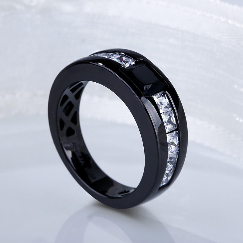 Jeulia Bague de Homme Cool Noir en Argent Sterling Coupe Princesse