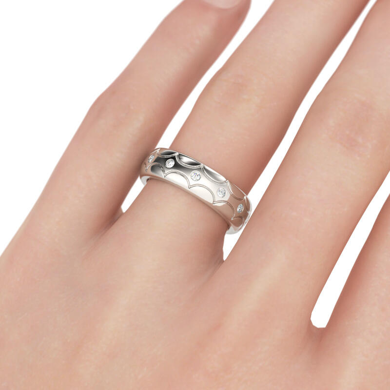 Jeulia Carved Swirl Sterling Silver Men's Band