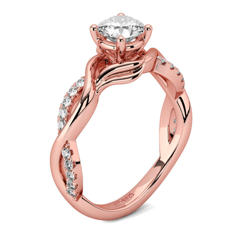 Jeulia Twist Design Round Cut Sterling Silver Ring