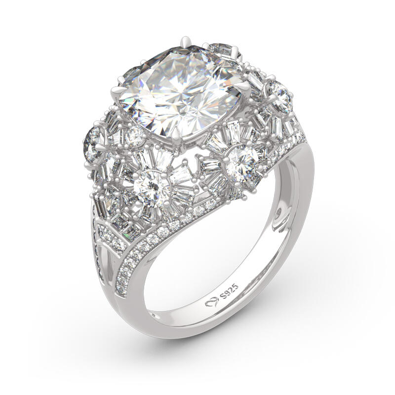 Jeulia Anillo de Plata Esterlina con Corte de Cojín Floral