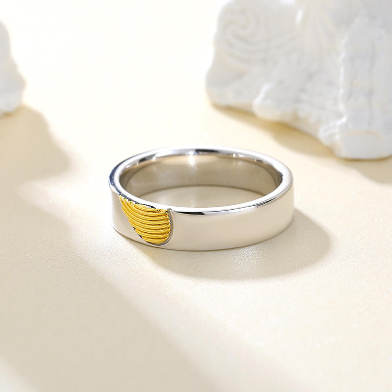 Jeulia ハート 指紋 デザイン シルバー メンズ リング