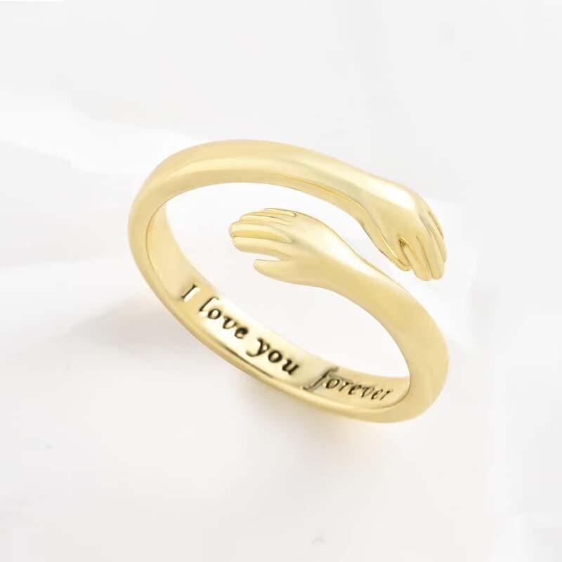 両手 抱きしめる ハグ 刻印 オープン リング サイズ調整可能 フリーサイズ