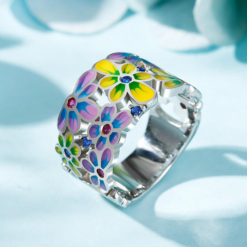 Jeulia Anillos de mujer de plata de ley con esmalte multicolor