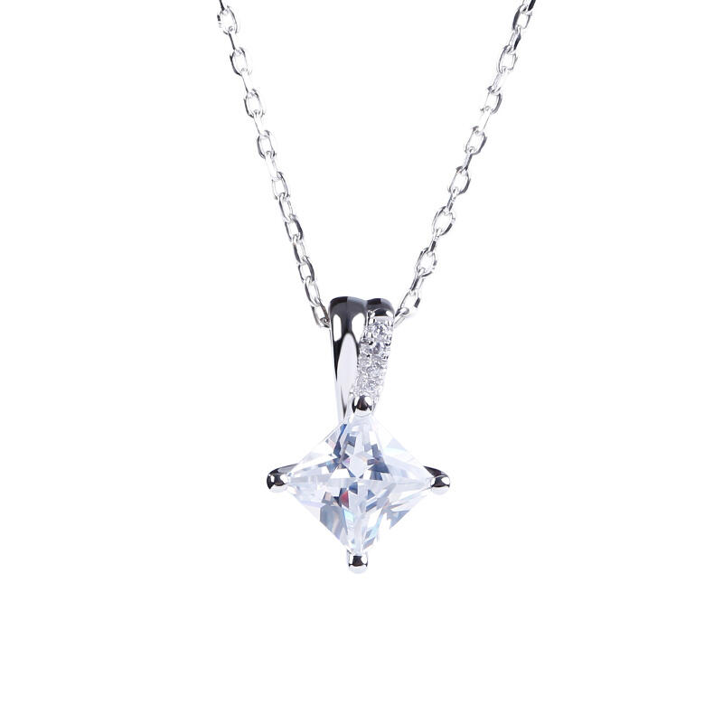 Jeulia Square Sterling Silver Pendant Necklace