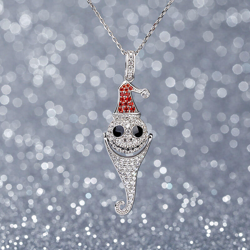 Jeulia "Christmas Hat Skull" Sterling Silver Necklace