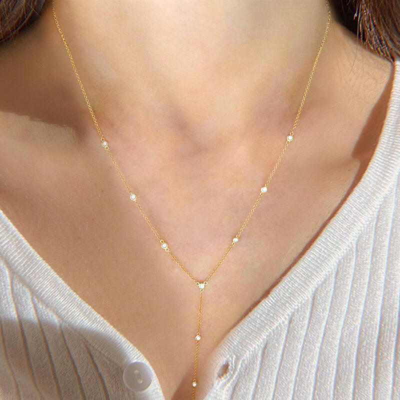 Jeulia Y-shaped Round Cut Sterling Silver Necklace