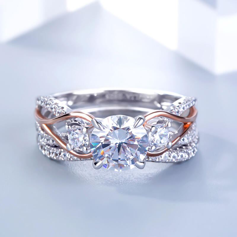Jeulia Two Tone Round Cut Sterling Silver Jewelry Set