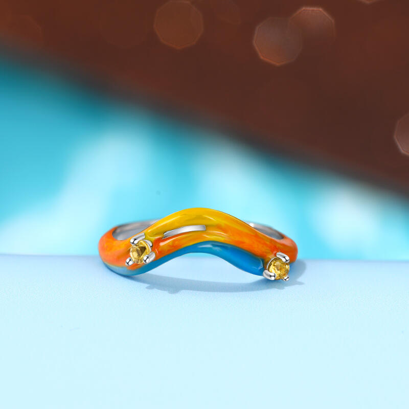Jeulia Anillo de Plata Esterlina con Esmalte Azul y Naranja