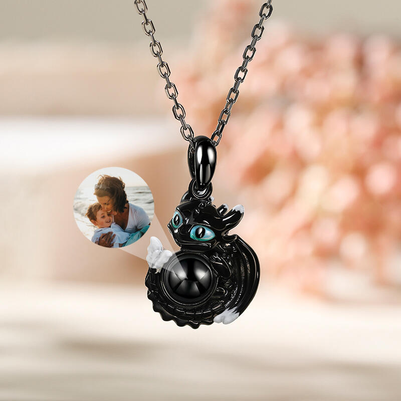 Jeulia Collar de Lindo Dragón Plata de Ley con Proyección de Foto Personalizada