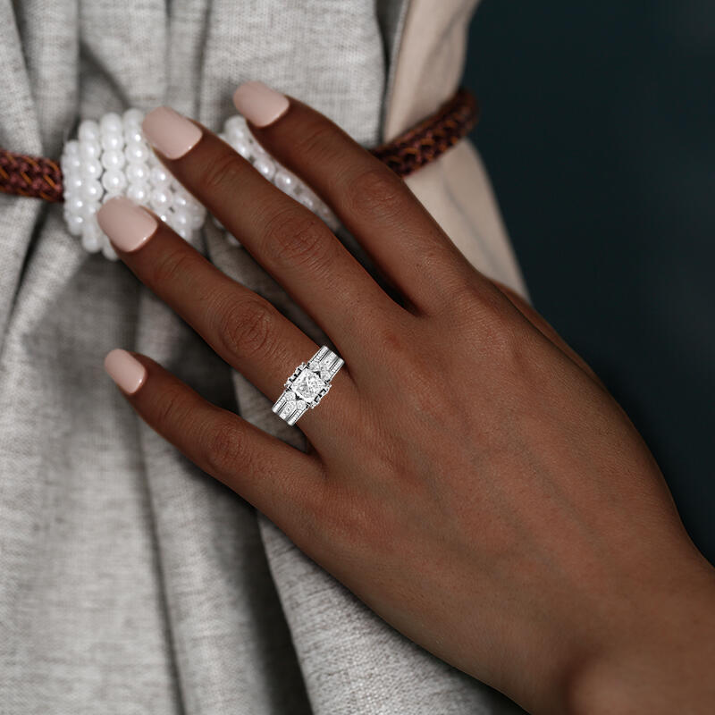 "Love Moments"  Princess Cut Cluster Bridal Set