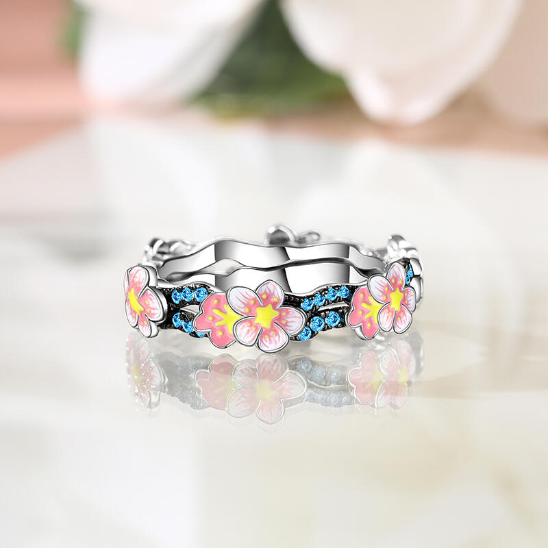 Jeulia Flower Enamel Sterling Silver Ring