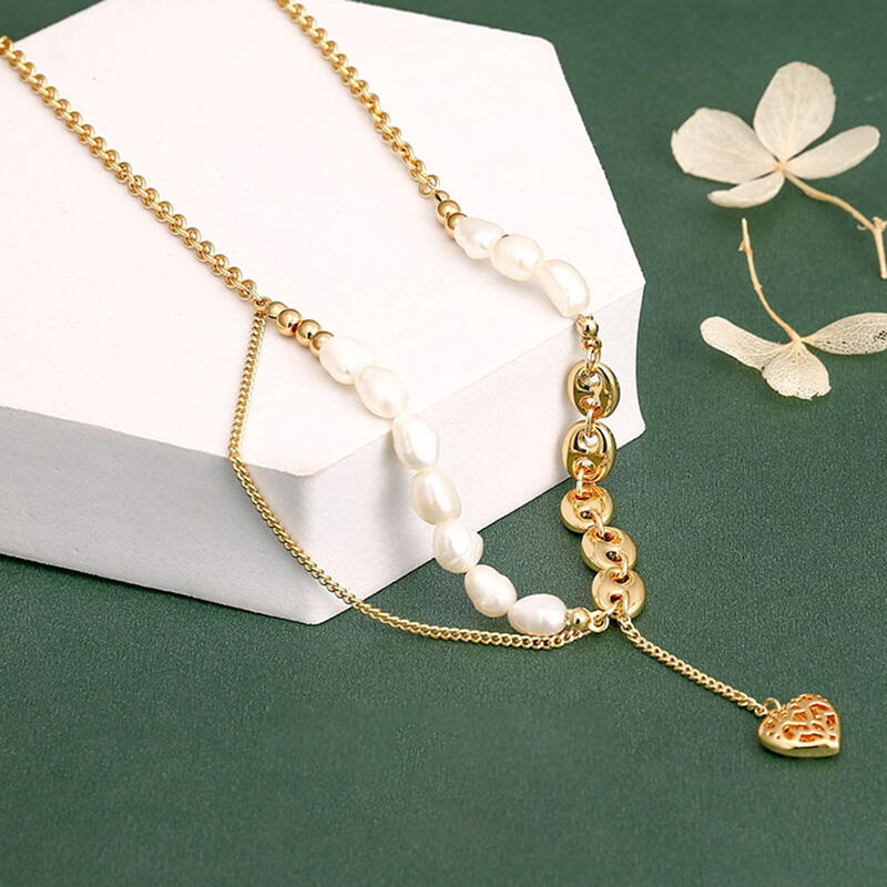 Jeulia Collar de Cobre con Perlas Barrocas Y Colgante en Forma de Corazón