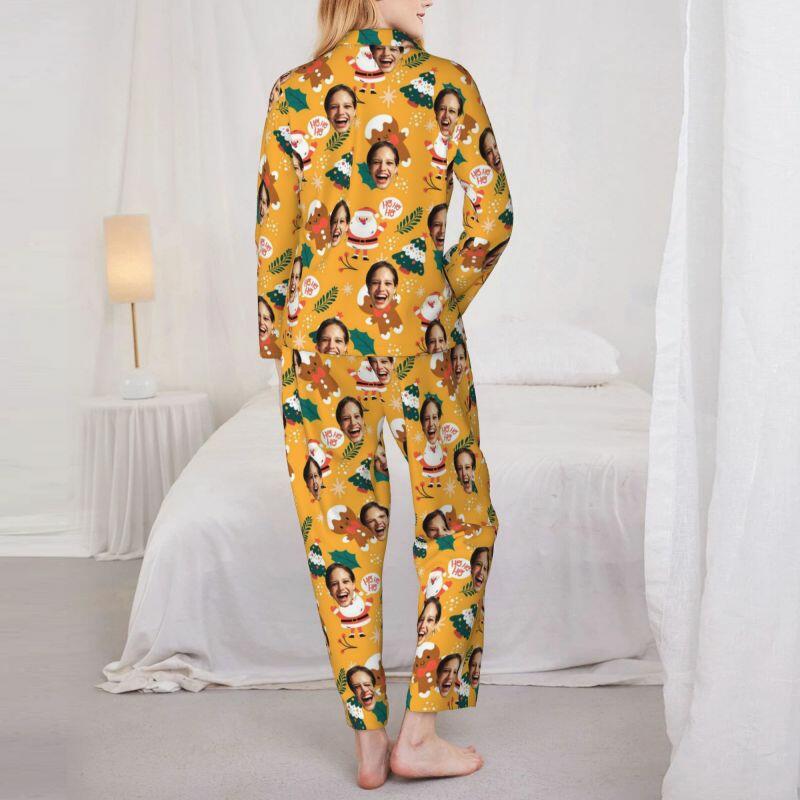 Pyjama personnalisé avec motif de bonhomme en pain d'épice et photo personnalisée, cadeau de Noël pour elle