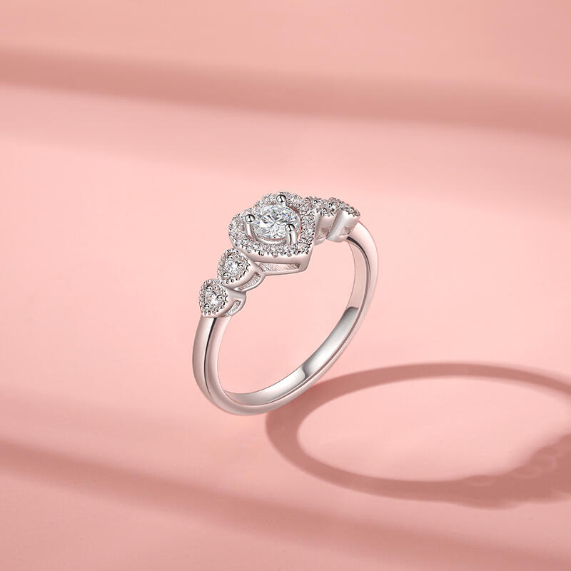 Jeulia Heartbeat Promise Ring Milgrain Sterling Silver Round Cut