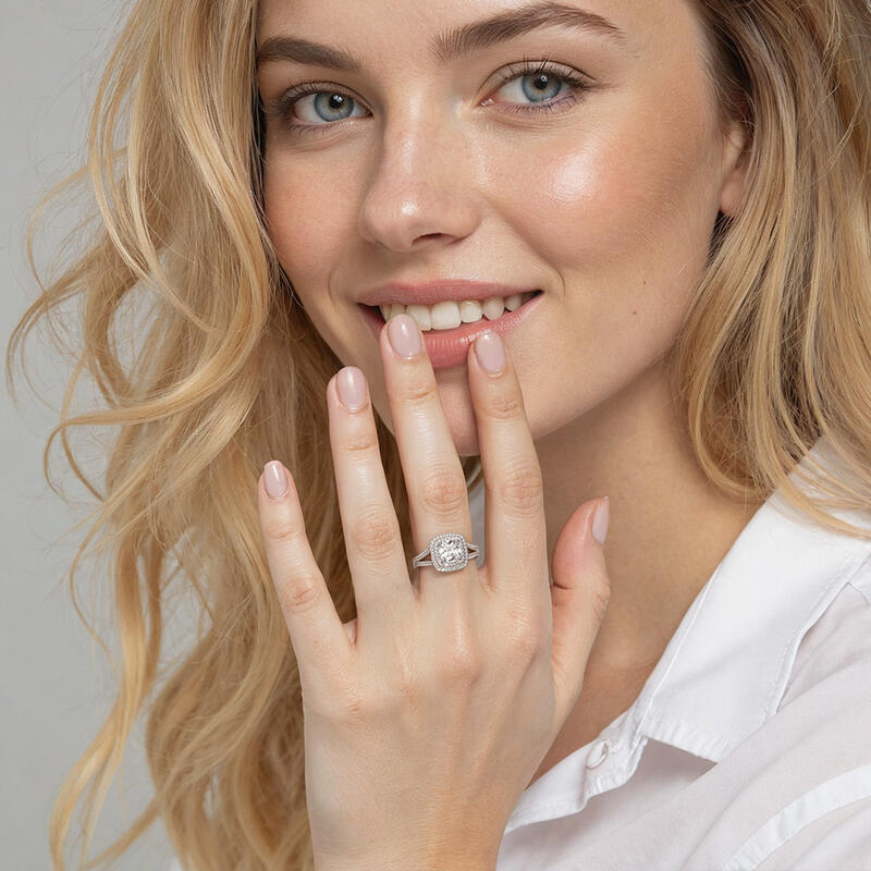 "Come Closer To Me" Cushion Cut Halo Engagement Ring