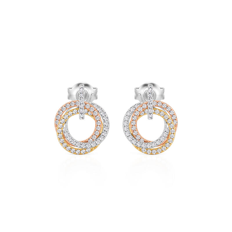 Jeulia Classic Trinity Pave Stud Earrings Sterling Silver