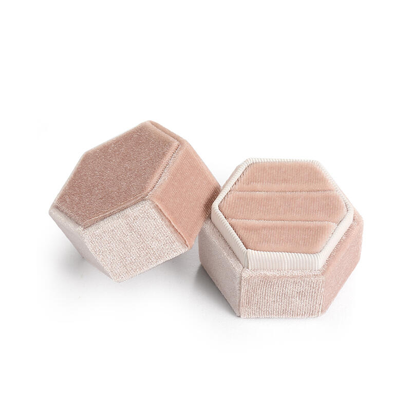 Jeulia Vintage Pink Velvet Hexagonal Couple Ring Box