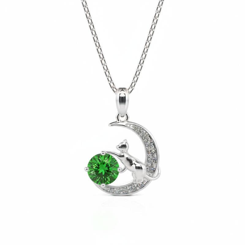 Jeulia "Cat on the Moon" Custom Birthstone Necklace Sterling Silver