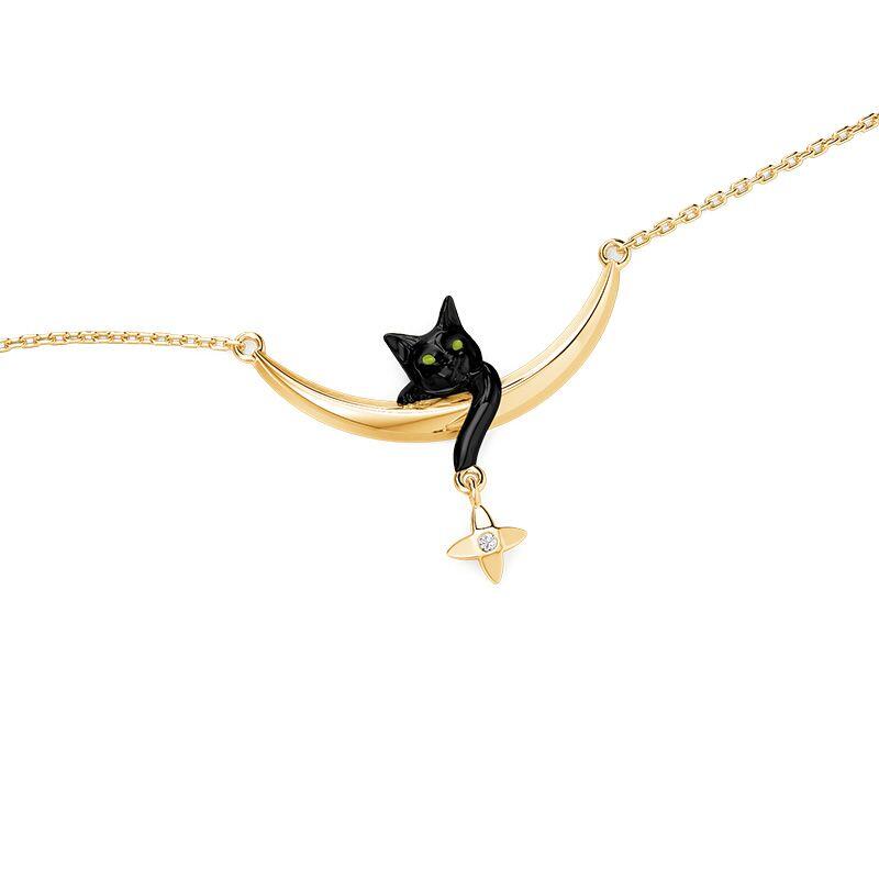 Jeulia Petland Black Cat Moon Necklace With Star Accent
