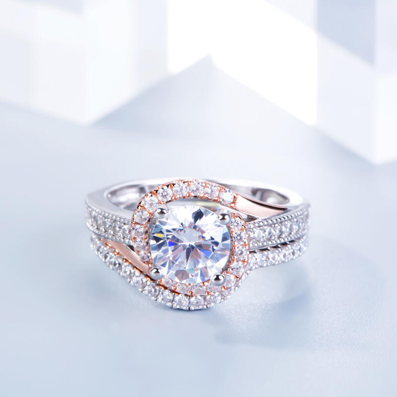 Jeulia Split Shank Round Cut Sterling Silver Ring Set