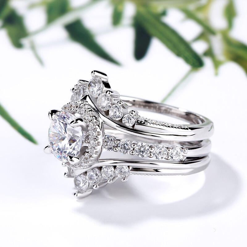 Jeulia Interchangeable Halo Round Cut Sterling Silver Ring Set