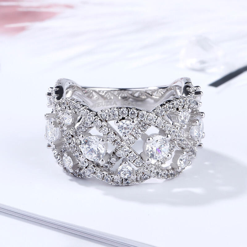 Jeulia Intertwined Round Cut Sterling Silver Women's Band