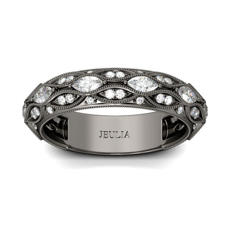Jeulia Black Tone Marquise Cut Sterling Silver Women's Band