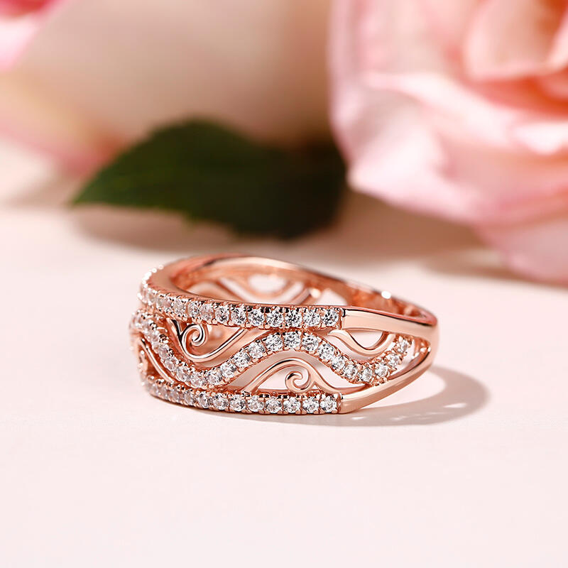 Jeulia Rose Gold Tone Round Cut Sterling Silver Women's Band