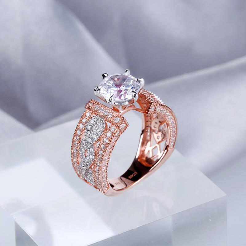 Jeulia Two Tone Twist Round Cut Sterling Silver Ring