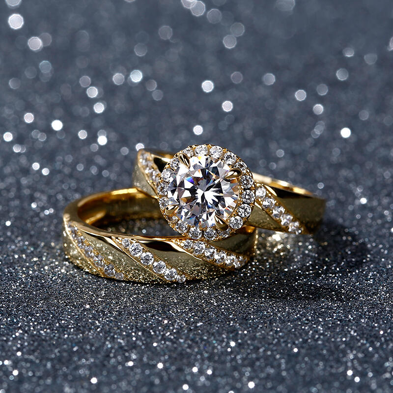 Jeulia Halo Round Cut Sterling Silver Ring Set