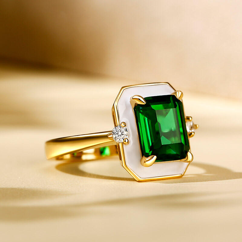 Jeulia Unique Halo Emerald Cut Sterling Silver Ring