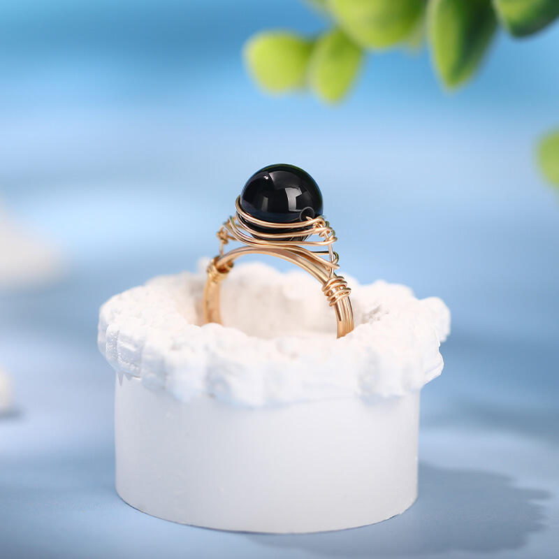 Jeulia "Ultimativer Schutz" Natürlicher Obsidian Verstellbarer Ring