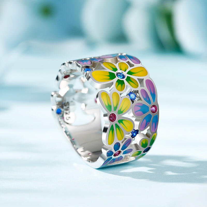 Jeulia Anillos de mujer de plata de ley con esmalte multicolor