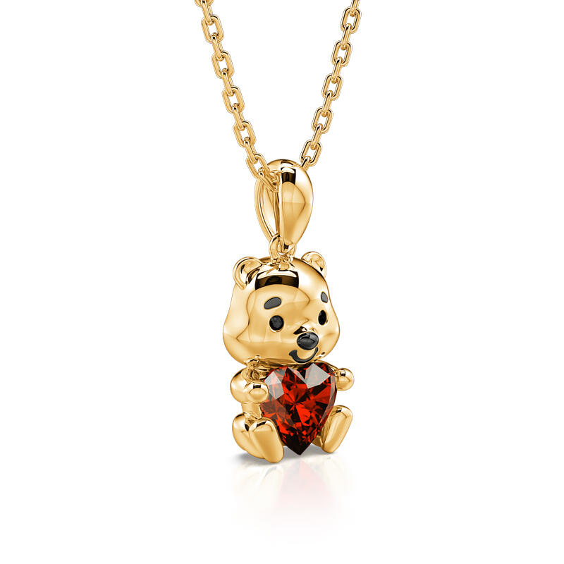 Jeulia Hug Me "Much-loved Bear" Heart Cut Sterling Silver Necklace
