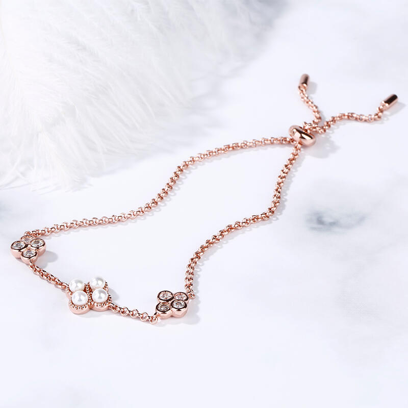 Jeulia Pulsera De Plata Esterlina Con Perlas Cultivadas De Trébol