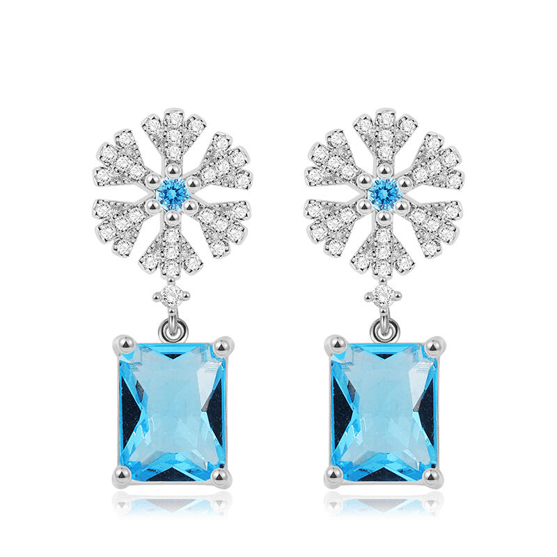 Jeulia "Fancy Snowflake" Emerald Cut Sterling Silver Drop Earrings