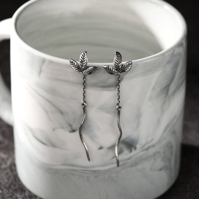 Jeulia Leaf Shape Sterling Silver Dangle Earrings