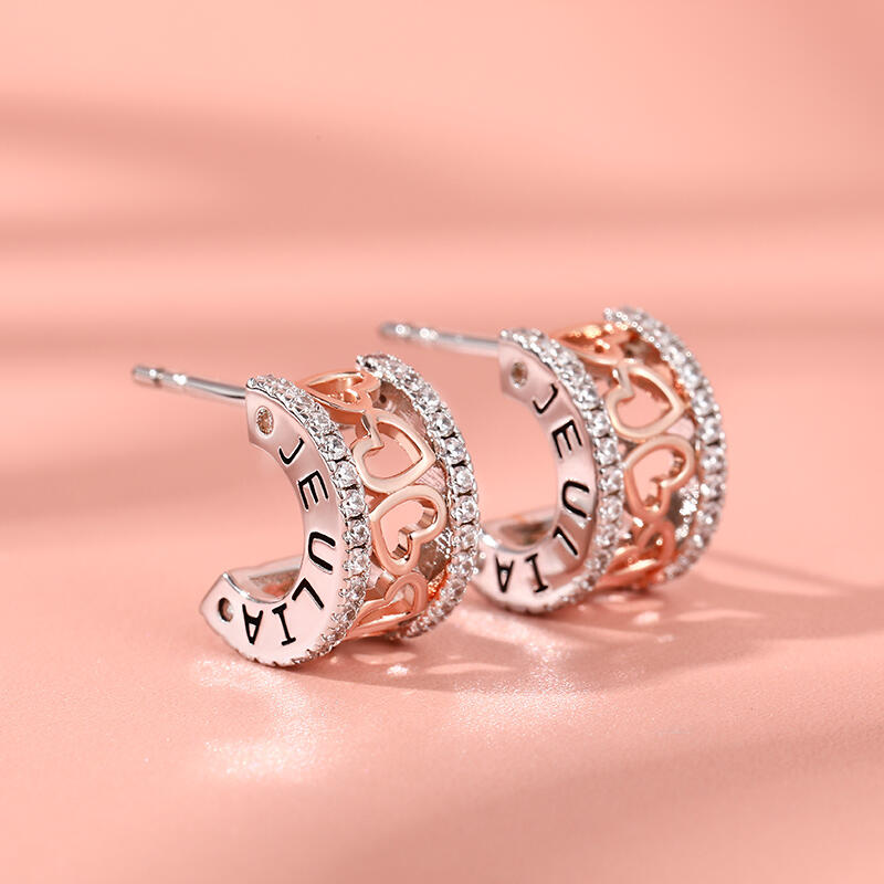 Jeulia Pendientes plata de ley con corazones de dos tonos para mujer