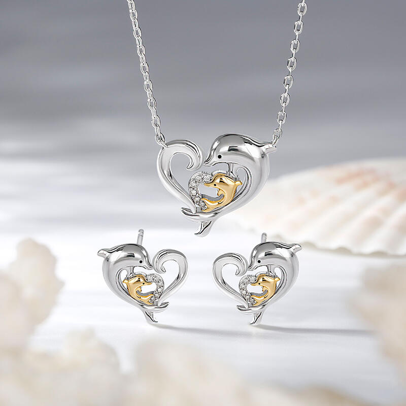 Jeulia "Joyful Dance" Mom & Baby Dolphin Sterling Silver Jewelry Set