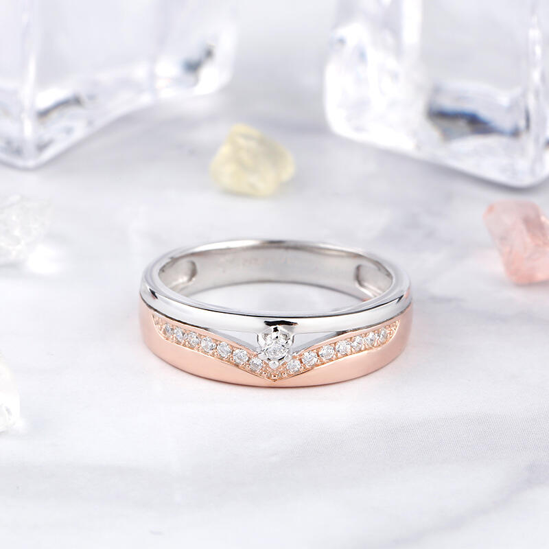 Jeulia Two Tone Round Cut Sterling Silver Band Set