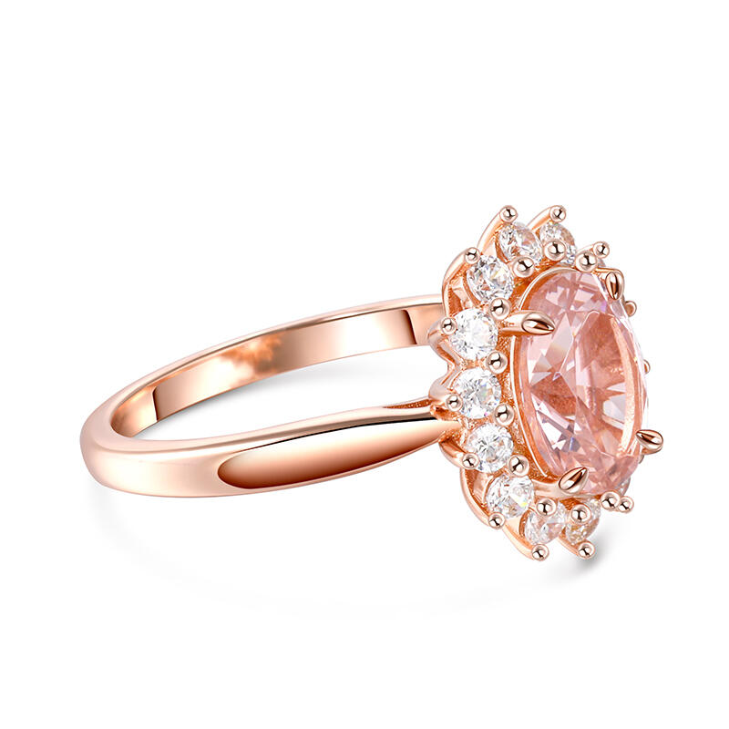 Jeulia Anillo de Plata de Ley con Morganita Sintética de Corte Ovalada Halo