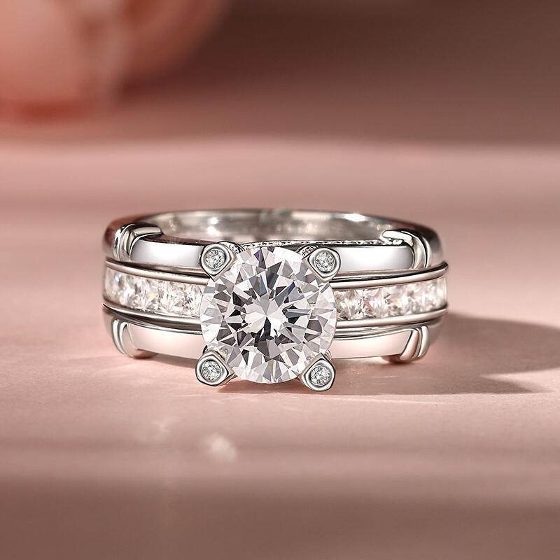 Jeulia Nudo Brillante Con Corte Set De Anillos Intercambiables De Plata Esterlina