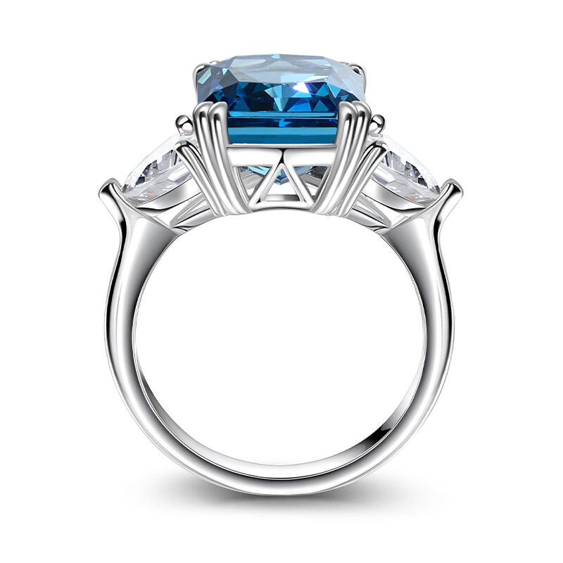 Jeulia Bague Trois pierres Coupe Émeraude Argent Sterling