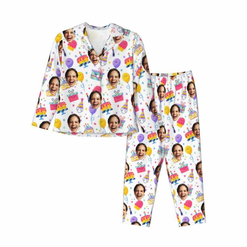 Personalized Pajamas Custom Photo Cake Celebration Party Cute Pattern Design Birthday Gift for Family