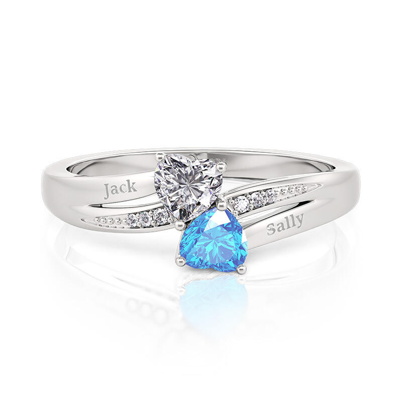 Jeulia "Shooting Star" Two Hearts Custom Name Promise Ring
