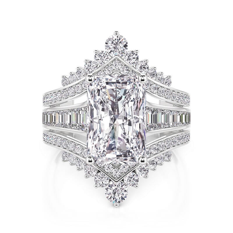 Jeulia Gorgeous Crown Cluster Gradient Puzzle Ring Set Sterling Silver ...