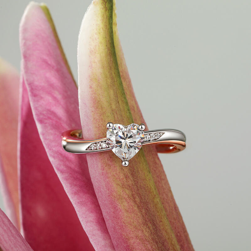 Jeulia Two Tone Wave Heart Cut Engagement Ring Sterling Silver