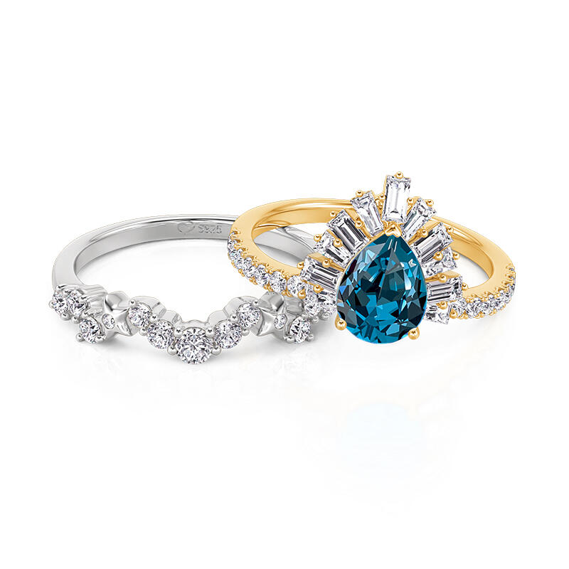 Jeulia Luna Astra Sunrise Two Tone Pear Ring Set