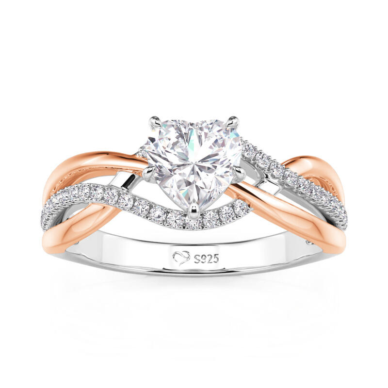 Jeulia Amore Anillo de Compromiso en Forma de Coraz贸n Bicolor con Detalle Trenzado