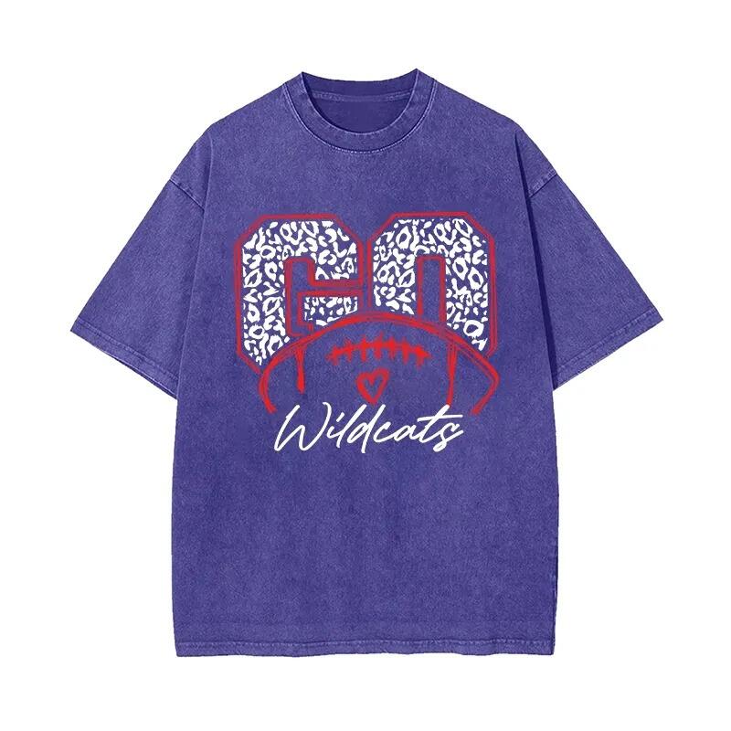 Personalized Washed T-shirt Go Football Leopard Print Custom Name Design Gift for Football Lovers